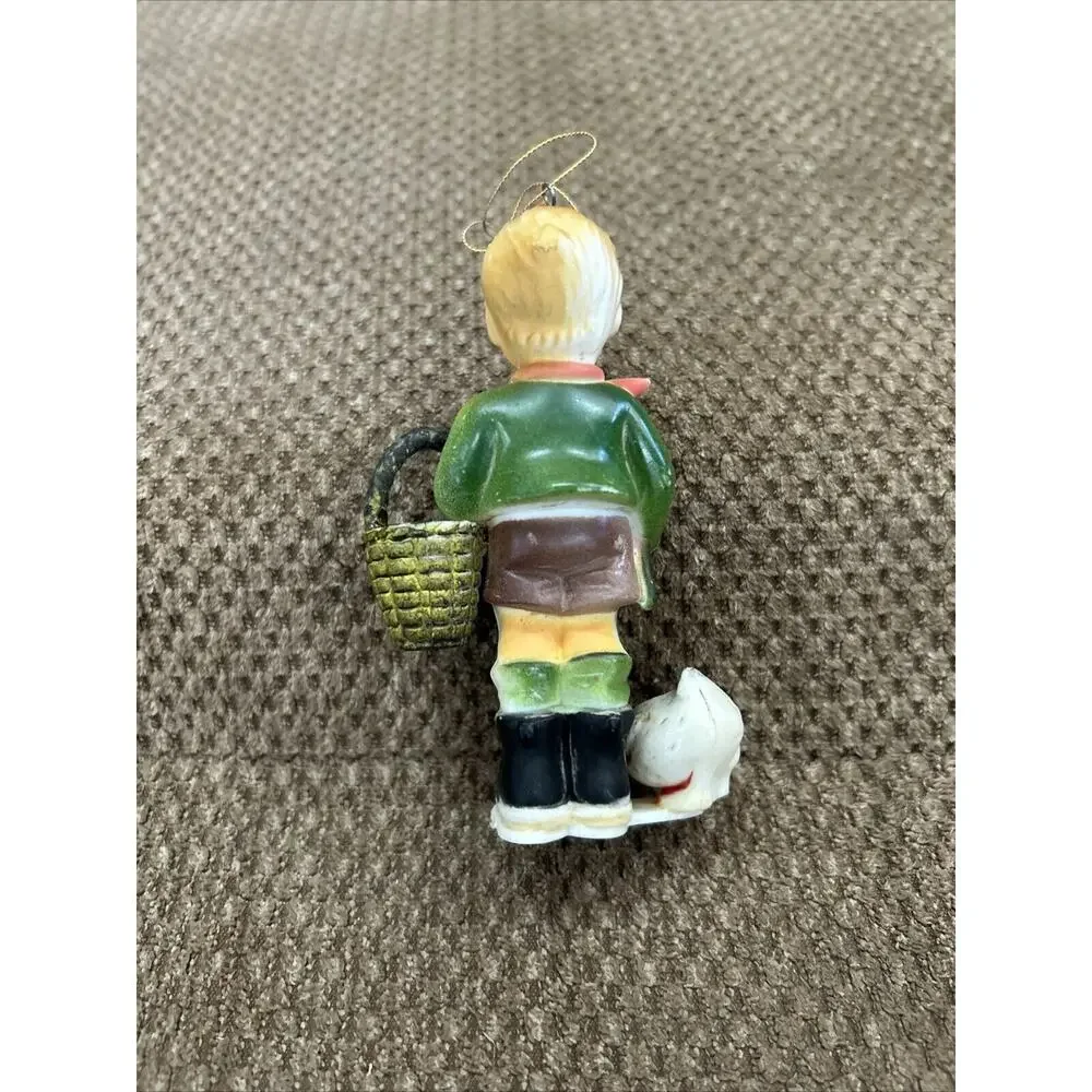 Vintage‎ Plastic Christmas Tree Ornament Singing Boy With Duck Carrying Basket